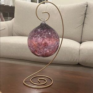Elegant Purple Glass Ornament with Gold Stand